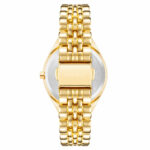 Elegante Damenuhr Nine West mit goldfarbenem Gehäuse und Metallarmband, Ø 34 mm, spritzwasserbeständig.