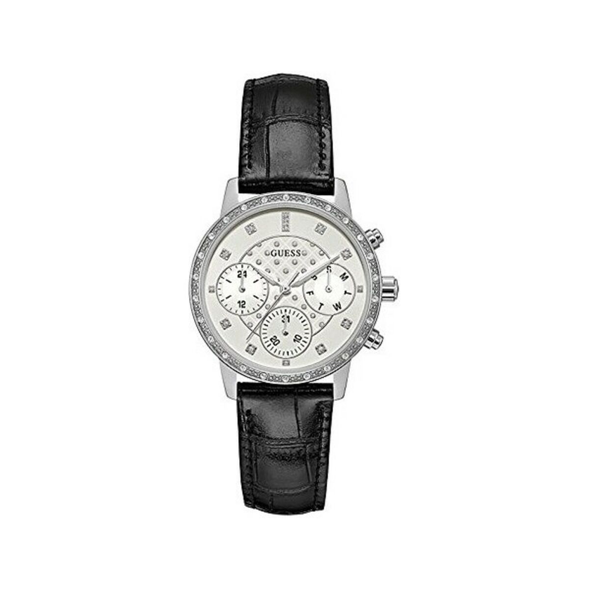 S0346691_0 Elegante Damenuhr Guess (Ø 37 mm) aus Edelstahl mit schwarzem Hautarmband, ideal für jeden Anlass.