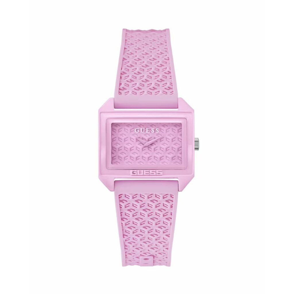 Damenuhr Guess (Ø 33 mm) in Rosa mit Silikonarmband und Quarzwerk, stilvolles und modernes Design.