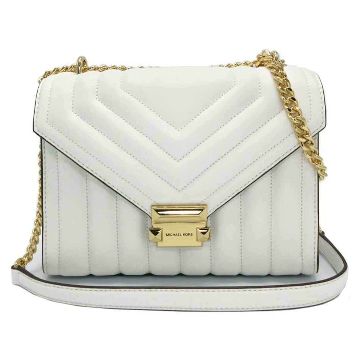 S0394542_0 Tasche Michael Kors Whitney in Weiß - elegante Umhängetasche aus hochwertiger Haut mit praktischem Plattenspeicher-Verschluss.