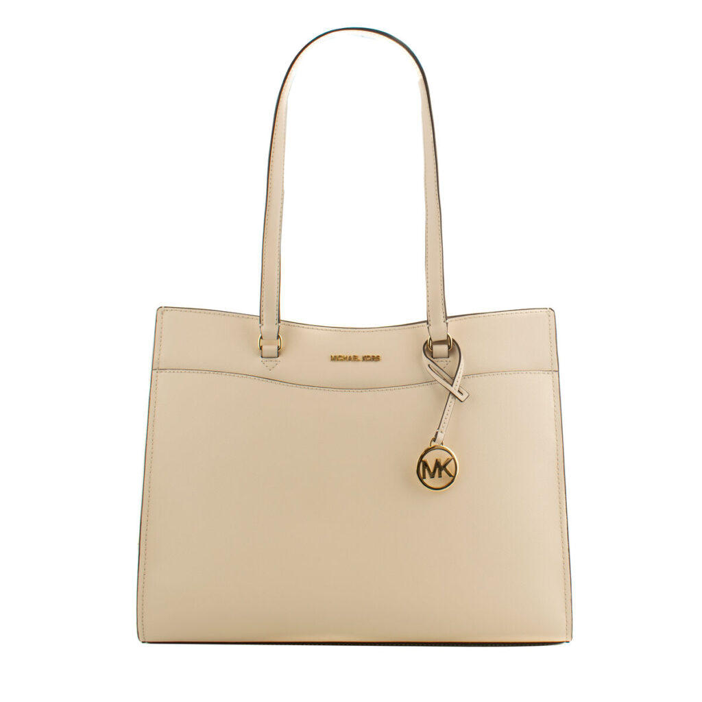 Elegante Tasche Michael Kors Beige aus hochwertigem Leder mit Reißverschluss und großzügigen Maßen von 37 x 28 x 12 cm.