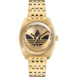 Unisex-Uhr Adidas in Gold mit Edelstahlarmband und Quarzwerk, Ø 39 mm, elegantes Design für jeden Anlass.
