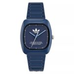 Unisex-Uhr Adidas (Ø 37 mm) in Blau mit Silikonarmband und Quarzwerk, wasserdicht bis 5 atm.