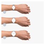 Elegante Herrenuhr Bering mit Edelstahl-Gehäuse und Saphirglas, Durchmesser 40 mm, schwarzes Armband und rosafarbenes Gehäuse.