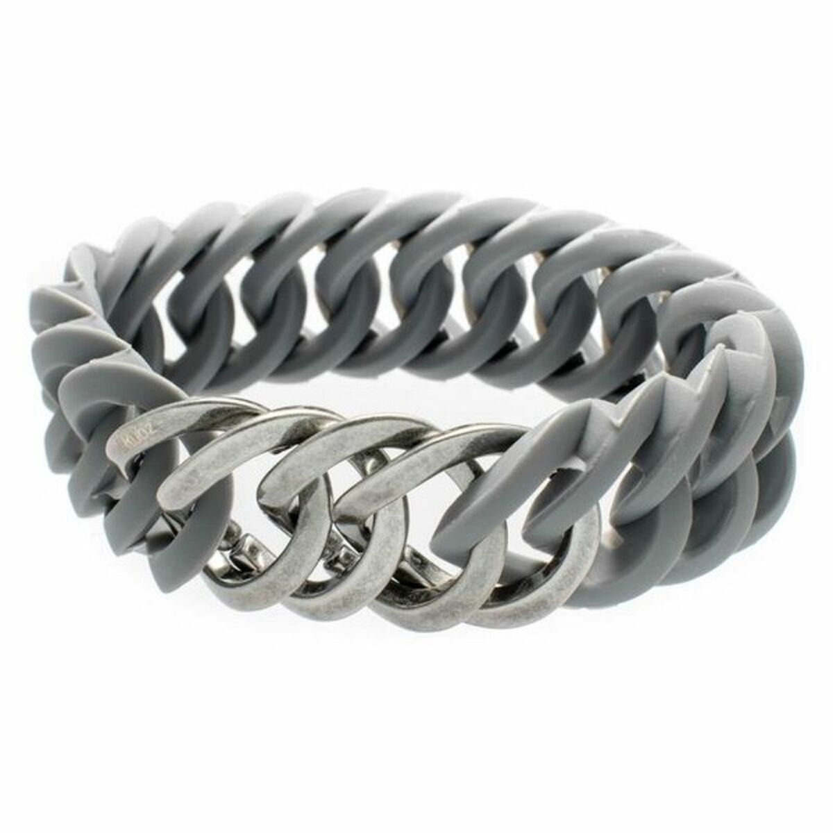 S0349192_0 Elegantes Damen Armbänd TheRubz 25 mm aus Silikon und Edelstahl in Silber und Grau, vielseitig kombinierbar.