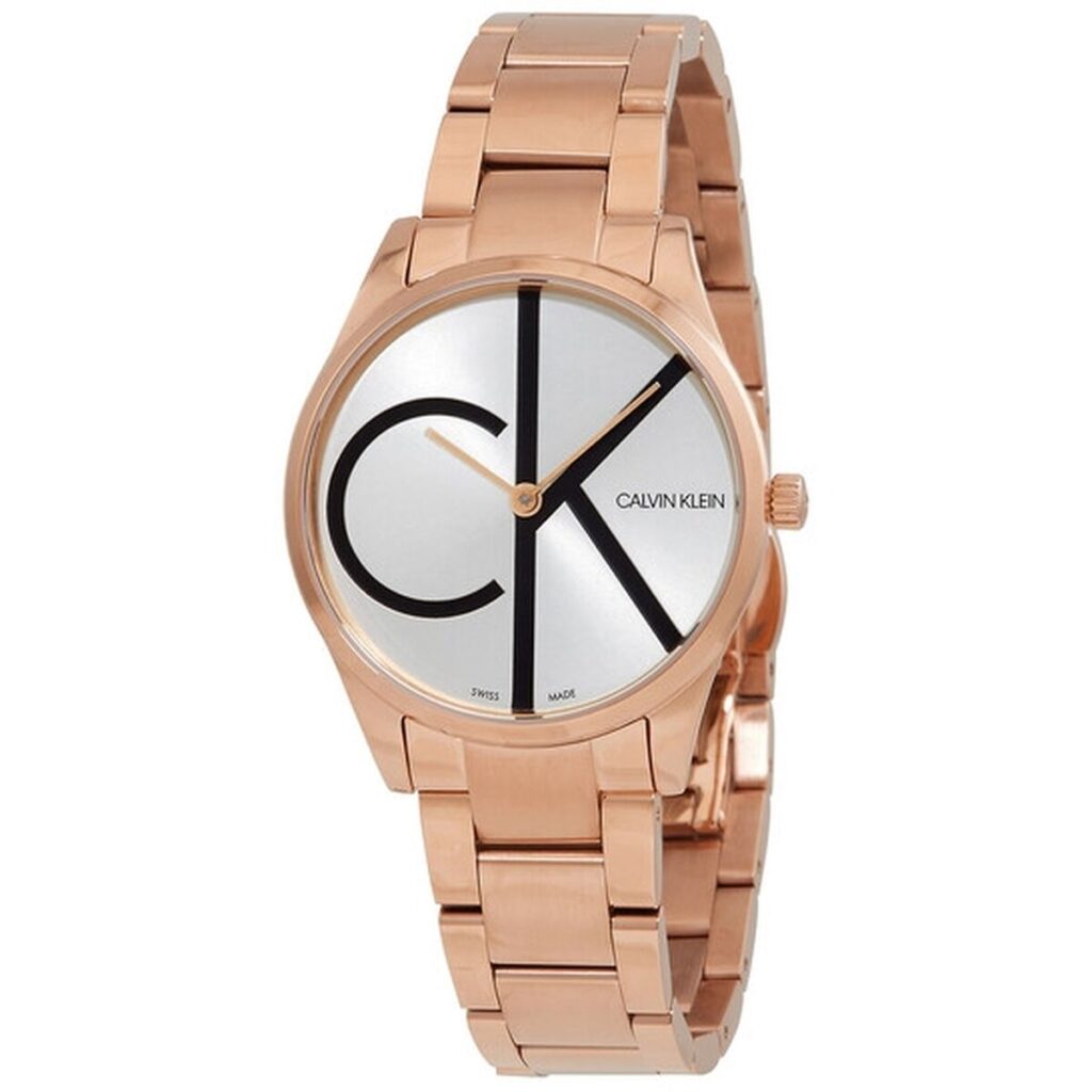 Elegante Damenuhr Calvin Klein mit Edelstahlarmband und Quarzwerk, Durchmesser 32 mm.