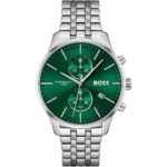 Elegante Herrenuhr Hugo Boss mit Edelstahlgehäuse und grauem Armband, Ø 42 mm, wasserdicht bis 5 atm.