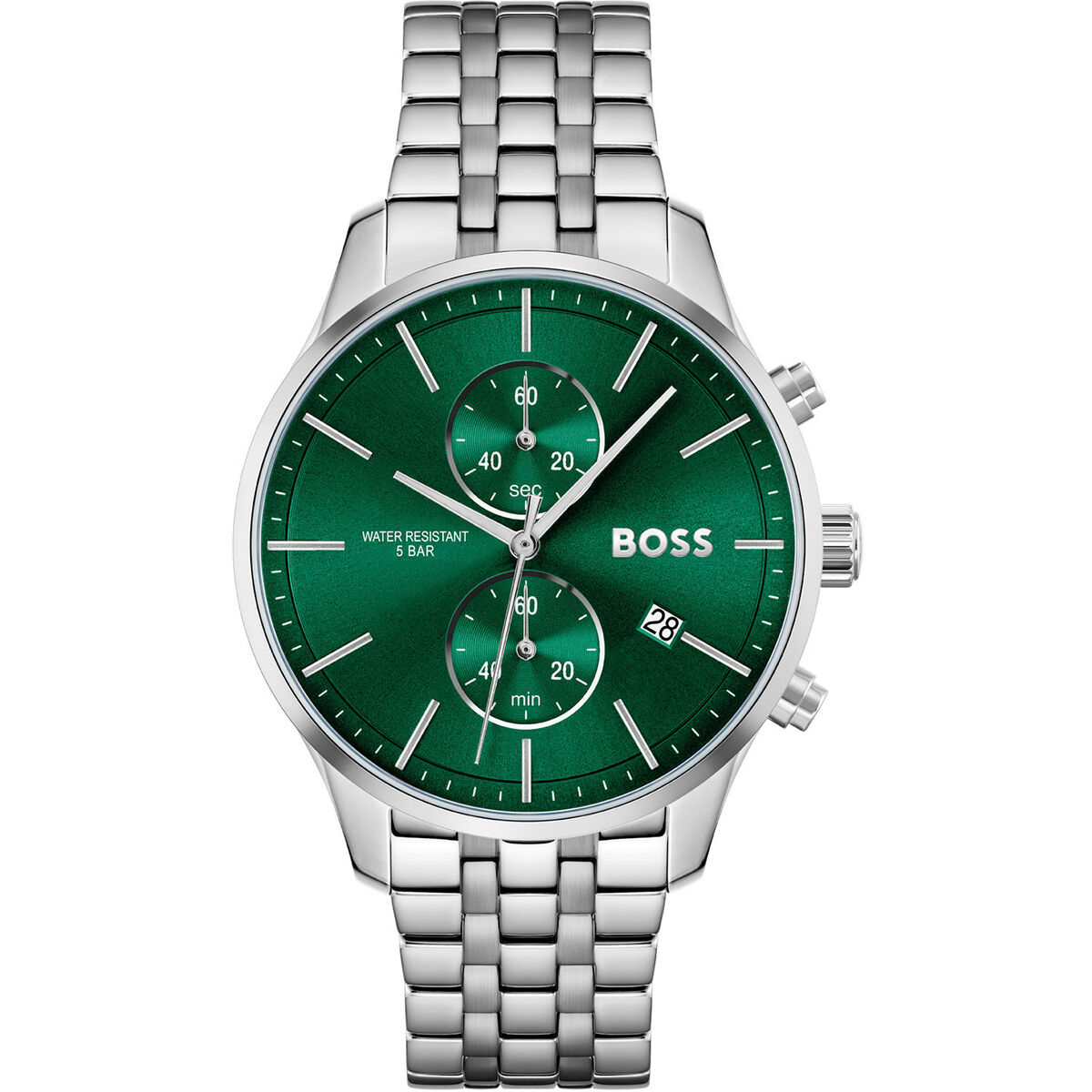 S0394480_0 Elegante Herrenuhr Hugo Boss mit Edelstahlgehäuse und grauem Armband, Ø 42 mm, wasserdicht bis 5 atm.