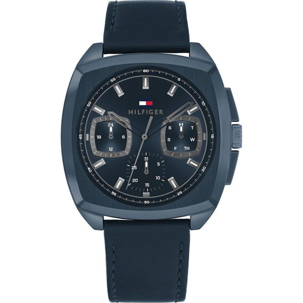 Elegante Herrenuhr Tommy Hilfiger mit blauem Edelstahlgehäuse und Armband, Ø 40 mm, Quarzwerk, wasserdicht bis 5 atm.
