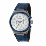 Herrenuhr Maserati (Ø 43 mm) in Blau und Grau mit hochwertigem Lederarmband und Edelstahlgehäuse.