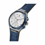 Herrenuhr Maserati (Ø 43 mm) in Blau und Grau mit hochwertigem Lederarmband und Edelstahlgehäuse.