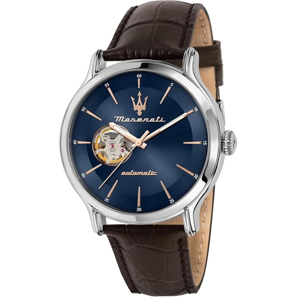 Elegante Herrenuhr Maserati mit Lederarmband und Saphirglas, perfekt für stilbewusste Träger.