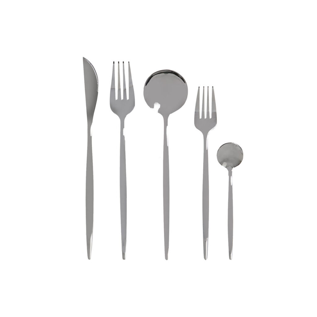 Besteck DKD Home Decor 20-teiliges Set aus Edelstahl in Silberfarbe, ideal für festliche Anlässe und den täglichen Gebrauch.