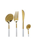 Elegantes Besteckset DKD Home Decor in Weiß und Gold, 24-teilig aus Edelstahl, ideal für besondere Anlässe und den täglichen Gebrauch.