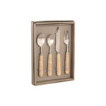 Besteck Home ESPRIT Silberfarben – 16-teiliges Set aus Edelstahl und Rattan, ideal für stilvolle Essensanlässe.