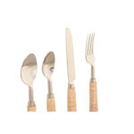 Besteck Home ESPRIT Silberfarben – 16-teiliges Set aus Edelstahl und Rattan, ideal für stilvolle Essensanlässe.
