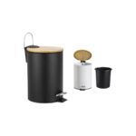 Papierkorb mit Pedal Confortime in Schwarz und Weiß, aus Metall und Bambus, 3 Liter Kapazität, 6 Stück Set.