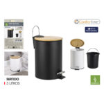 Papierkorb mit Pedal Confortime in Schwarz und Weiß, aus Metall und Bambus, 3 Liter Kapazität, 6 Stück Set.