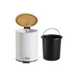 Papierkorb mit Pedal Confortime in Schwarz und Weiß, aus Metall und Bambus, 3 Liter Kapazität, 6 Stück Set.