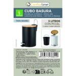 Papierkorb mit Pedal Confortime in Schwarz und Weiß, aus Metall und Bambus, 3 Liter Kapazität, 6 Stück Set.