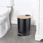 Papierkorb mit Pedal Confortime in Schwarz und Weiß, aus Metall und Bambus, 3 Liter Kapazität, 6 Stück Set.