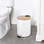 Papierkorb mit Pedal Confortime in Schwarz und Weiß, aus Metall und Bambus, 3 Liter Kapazität, 6 Stück Set.