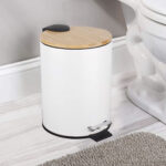 Papierkorb mit Pedal Confortime in Schwarz und Weiß, aus Metall und Bambus, 3 Liter Kapazität, 6 Stück Set.