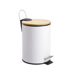 Papierkorb mit Pedal Confortime in Schwarz und Weiß, aus Metall und Bambus, 3 Liter Kapazität, 6 Stück Set.