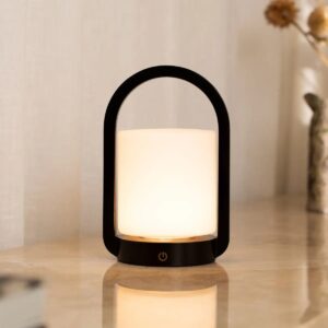 Georgi Tischlampe Schwarz - moderne, kabellose Holzlampe mit 3 Lichtmodi