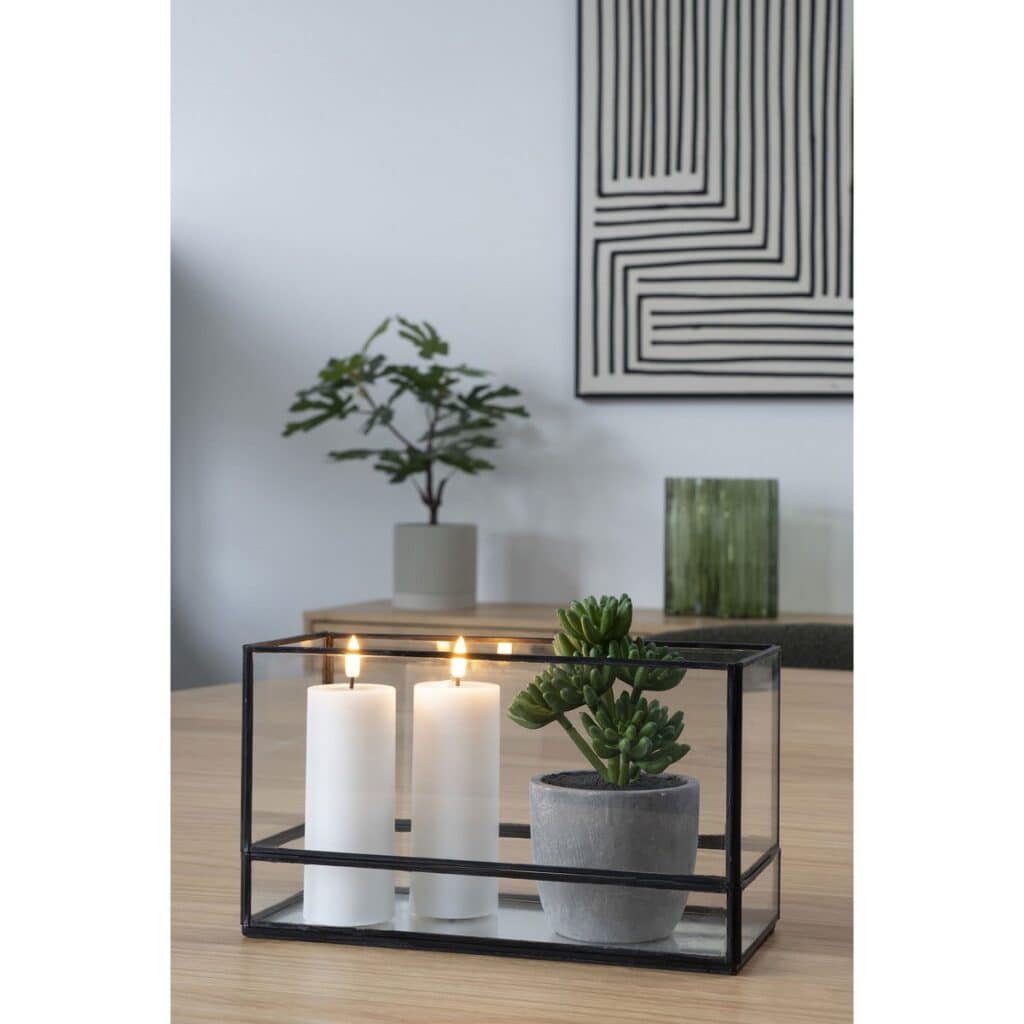 Hiza Windlicht Schwarz - modernes Design aus Glas und Metall