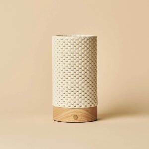 Luna Tischlampe Hellbraun aus Holz und Porzellan, dimmbar und wiederaufladbar