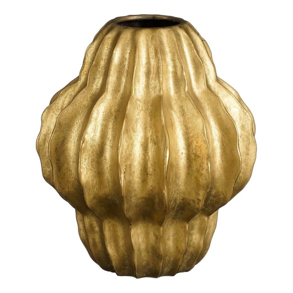 Alima Vase Gold von Mica Decorations – handgefertigte Keramik mit Rippendesign