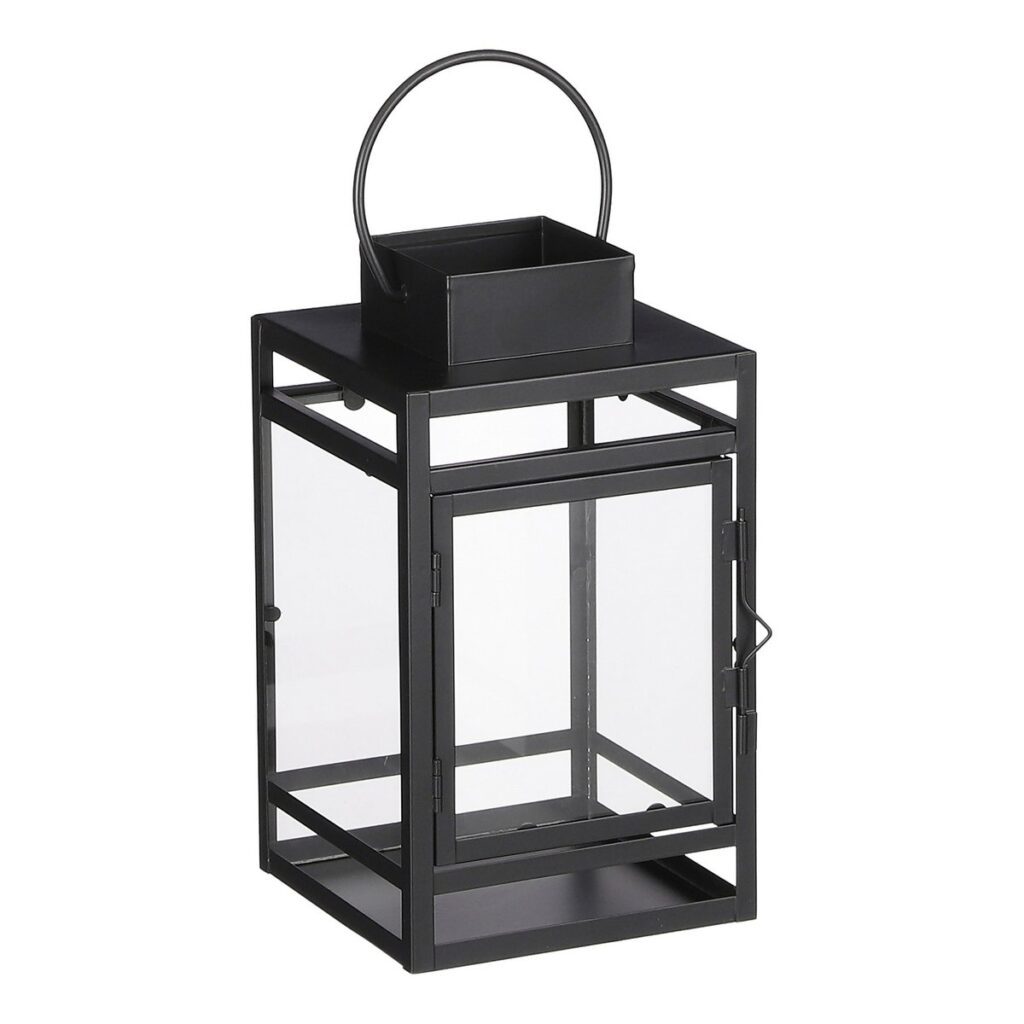 Arina Laterne Schwarz von Mica Decorations – moderne Glaslaterne mit schwarzem Metallrahmen