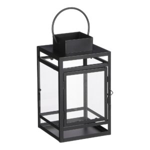 Arina Laterne Schwarz von Mica Decorations – moderne Glaslaterne mit schwarzem Metallrahmen