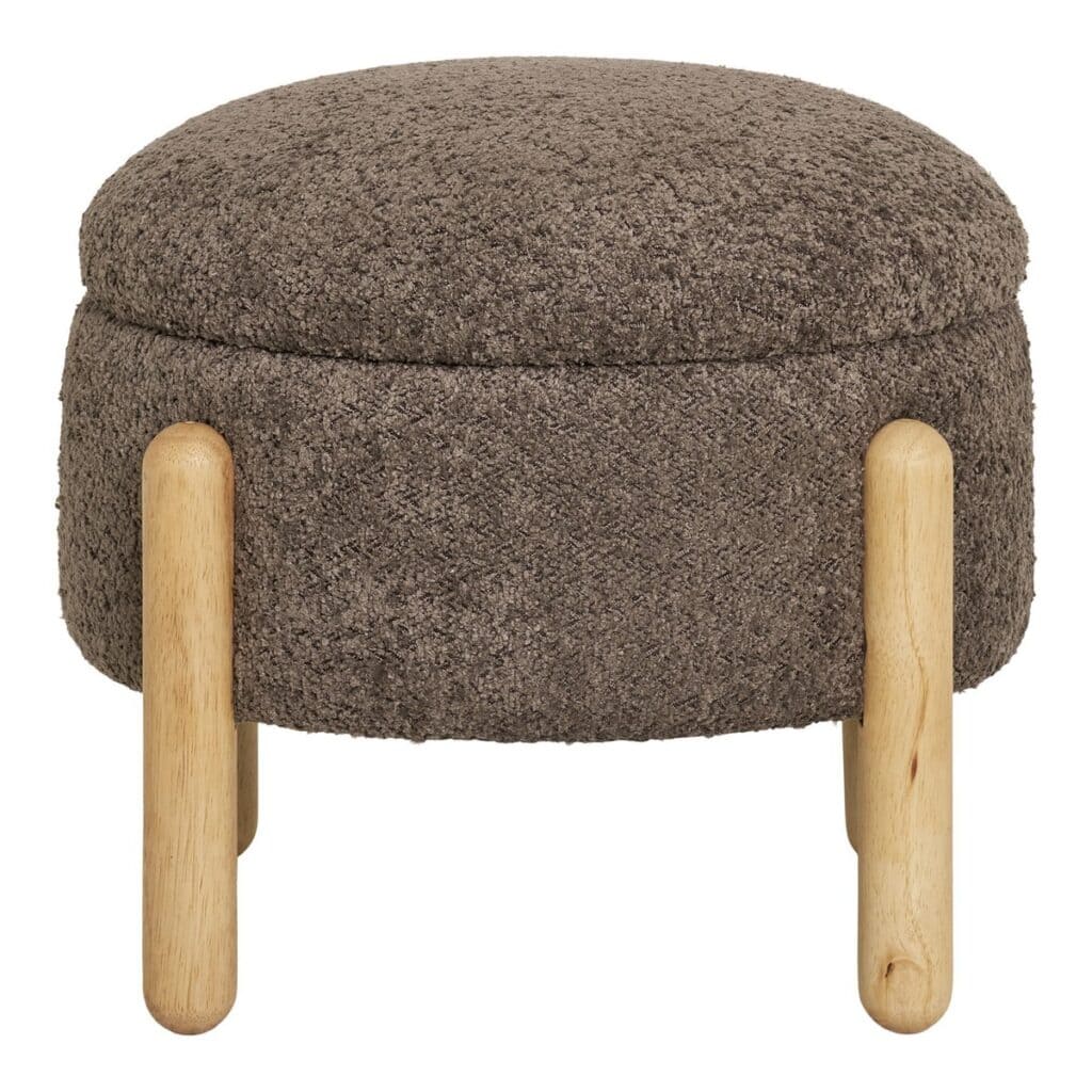 Medas Pouf Mokkabraun - eleganter Bouclé Pouf mit Stauraum