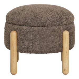 Medas Pouf Mokkabraun - eleganter Bouclé Pouf mit Stauraum