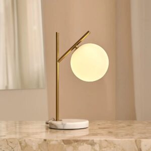 Madison Tischlampe Gold mit Marmorsockel und Milchglaskugel
