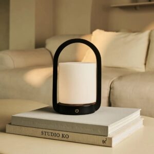 Georgi Tischlampe Schwarz - moderne, kabellose Holzlampe mit 3 Lichtmodi