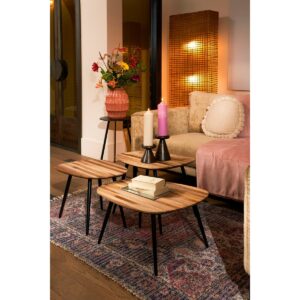 Wendy Beistelltischset Holzbraun von Mica Decorations – 3er Set mit Holzmaserung