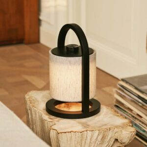 Laia Tischlampe Grau/Schwarz - wiederaufladbare Lampe aus Holz und Leinen