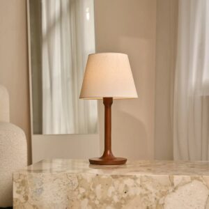 Nova Kastanienbraune Holzlampe von Tavellio mit Stoffschirm