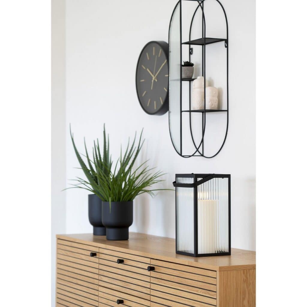 Almonte Laterne aus Metall und Glas, schwarz, 30 cm hoch