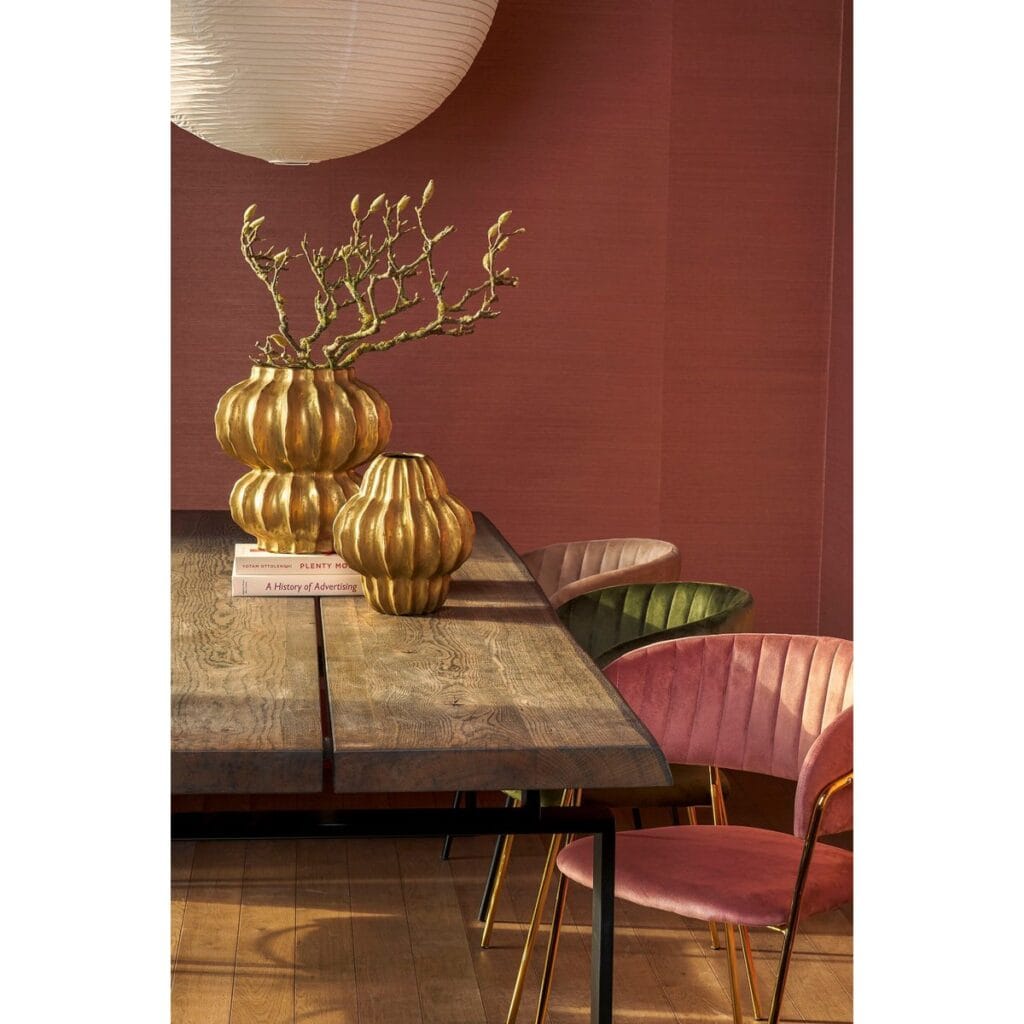 Alima Vase Gold von Mica Decorations – handgefertigte Keramik mit Rippendesign