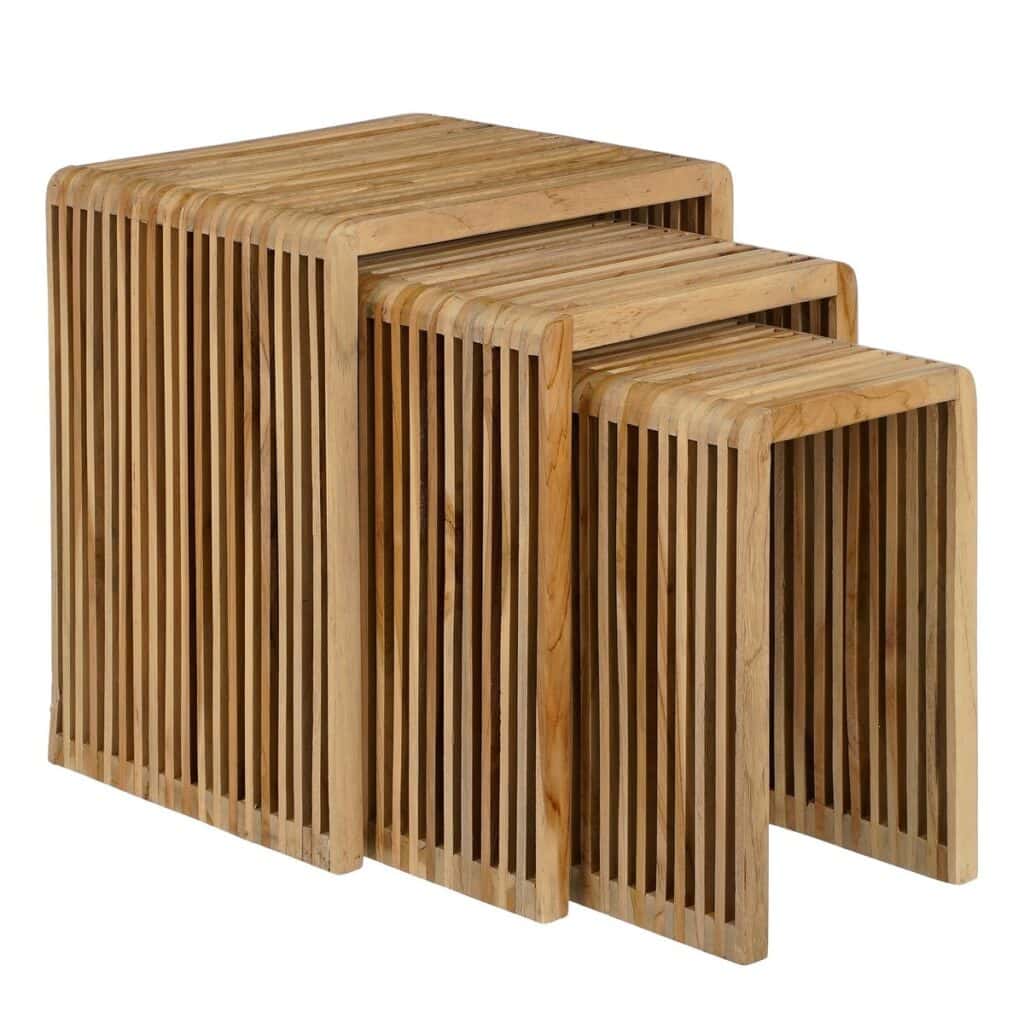 Tria Beistelltischset Braun - 3er Set aus recyceltem Teakholz