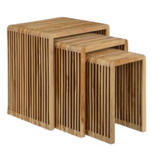 Tria Beistelltischset Braun - 3er Set aus recyceltem Teakholz