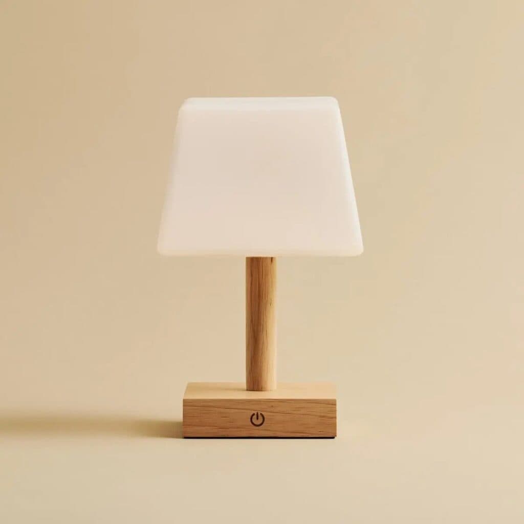 Tommy Tischlampe Hellbraun aus Holz mit drei Lichtmodi