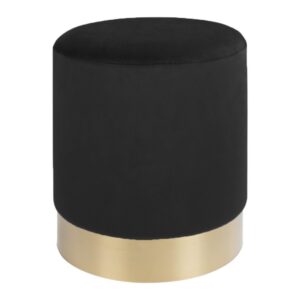 Gamby Pouf Schwarz - eleganter Hocker aus Samt mit messingfarbenem Sockel