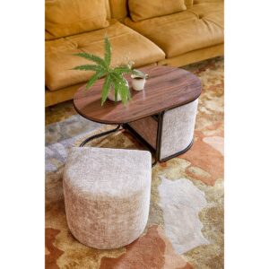 Vaya Beistelltisch mit Hockern in Hellgrau und Dunkelbraun