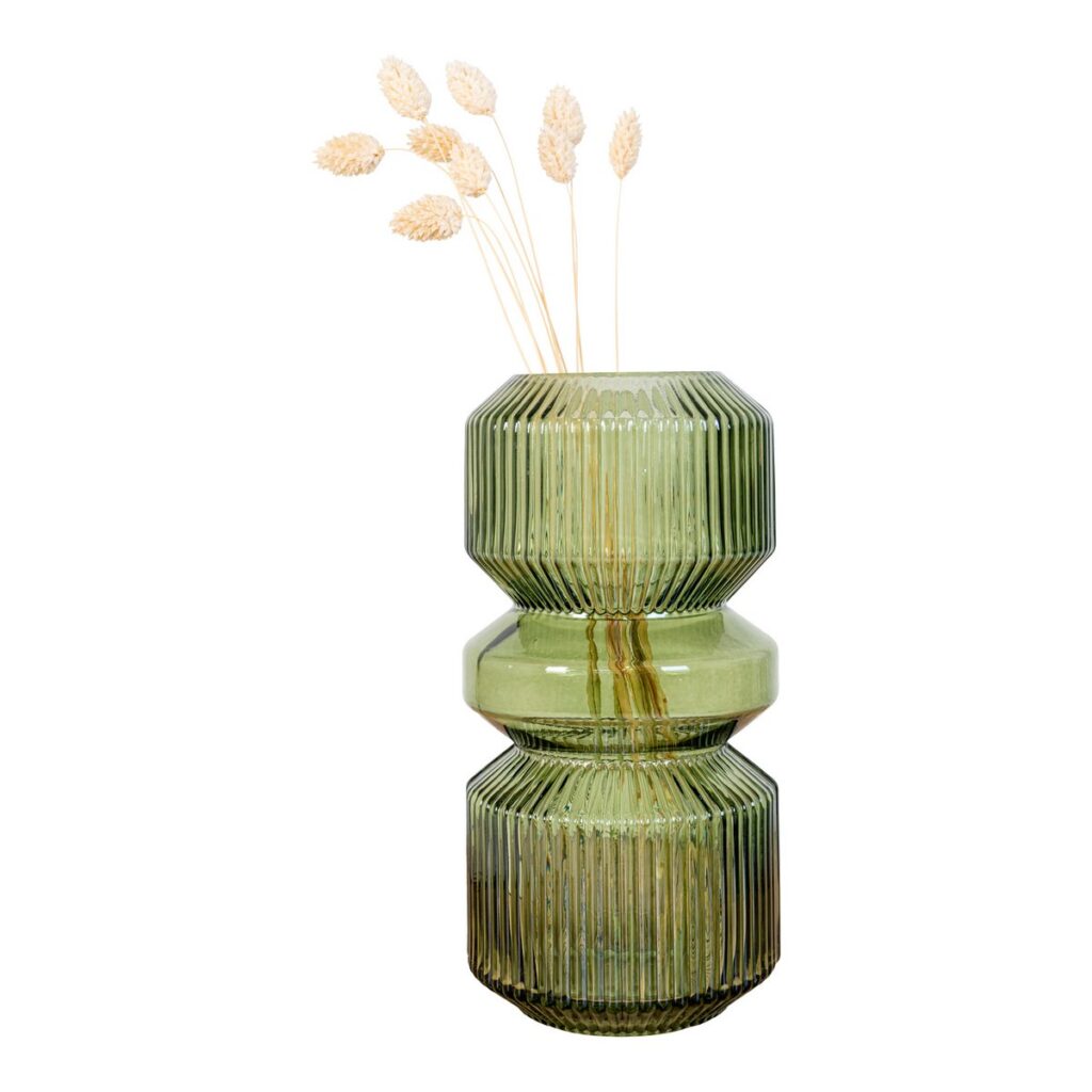 Ziva Vase Grün aus Glas mit segmentiertem Design