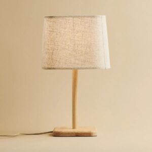 Marley Tischlampe Braun/Beige - Holzlampe mit beigem Schirm
